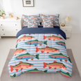 thumbnail image 3 of Manfei Cartoon Trout Twin Bedding, Stripe Background Bedding Comforter Set, Blue Pink Orange, Blue Reversible, 7pcs, 3 of 6