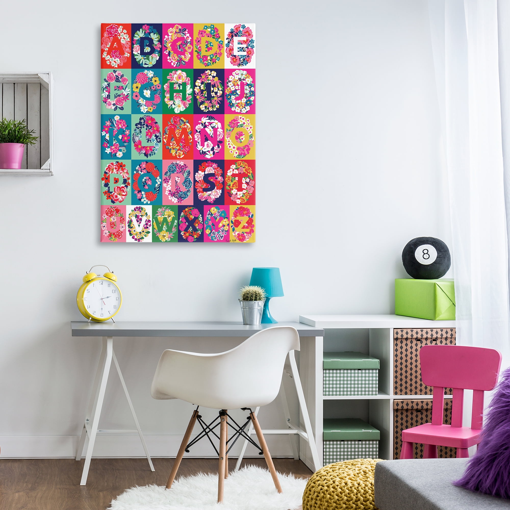 Stupell Industries Energetic Blooms Alphabet Plants & Flowers Painting Wrapped Canvas Art Print Wall Art, 30 x 45