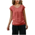 thumbnail image 3 of WRKEKC Summer Tops for Women, Summer T-Shirts for Women, Women's Solid Color 1/4 Sleeve Short Sleeve Linen Loose T-shirt Tops, 3 of 9