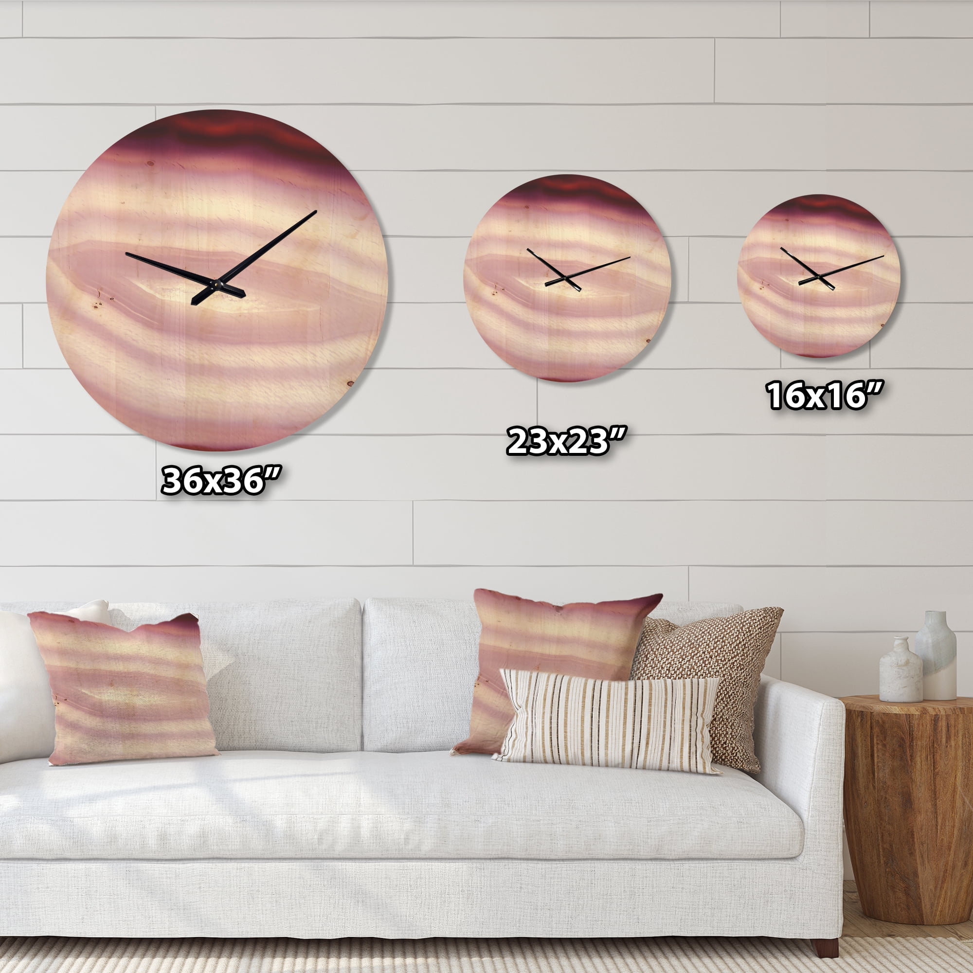 Designart 'Micro Pink Agate Geode Geological Crystals ' Modern Wood Wall Clock