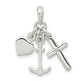 thumbnail image 4 of White Sterling Silver Charm Pendant 24 mm 16 Polished Anchor Heart And Cross, 4 of 4
