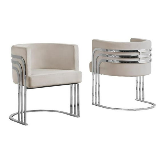 Maklaine Beige Cream Velvet Accent Barrel Leisure Chair with Silver Chrome Legs