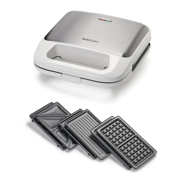 Betty Crocker 3 en 1 - Parrilla para interior, sándwich/Panini Press & Waffle Maker Plus, parrilla e