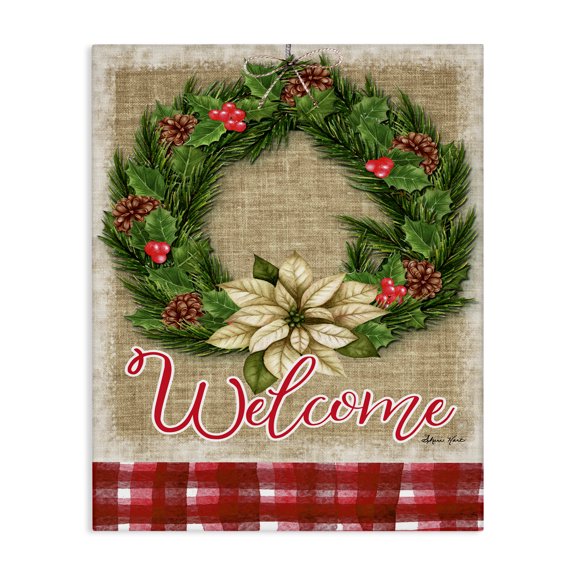 Stupell Industries Cottage Welcome Cottage Wreath Pinecones Canvas Art, 16 x 20, by Sheri Hart