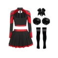 thumbnail image 2 of Runhomal Womens Shiny Cheerleading Uniform Set Long Sleeve Crop Top With Rhinestones Skating Skirt Red B XL, 2 of 4