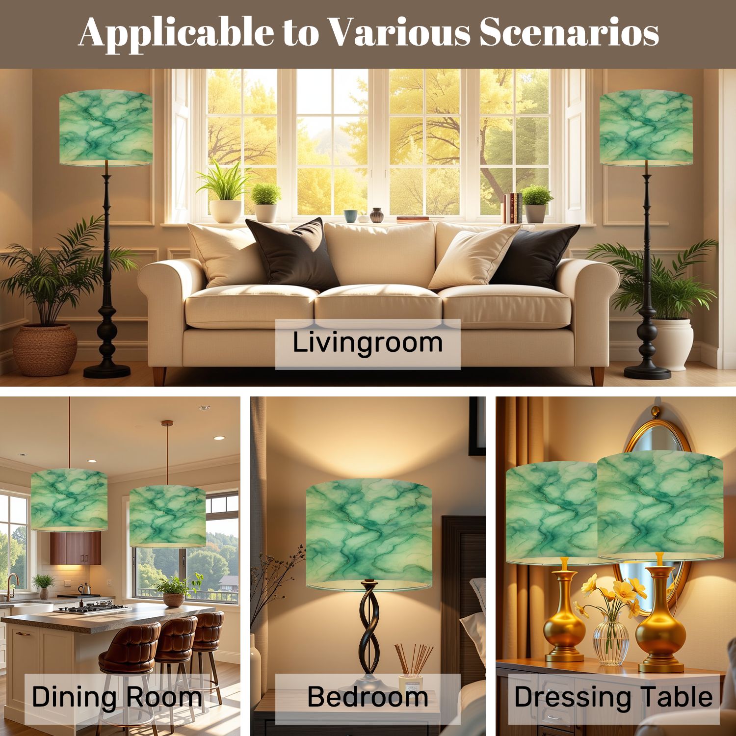 Lampshades 2 Pack Foil Seamless Blue Ink Paint Green Marble Watercolor Light Elegant 13"x13"x10" Light Shade for Table Lamps Floor Lamps Drum Lamp Shades Lampshade Replacement Easy Assembly