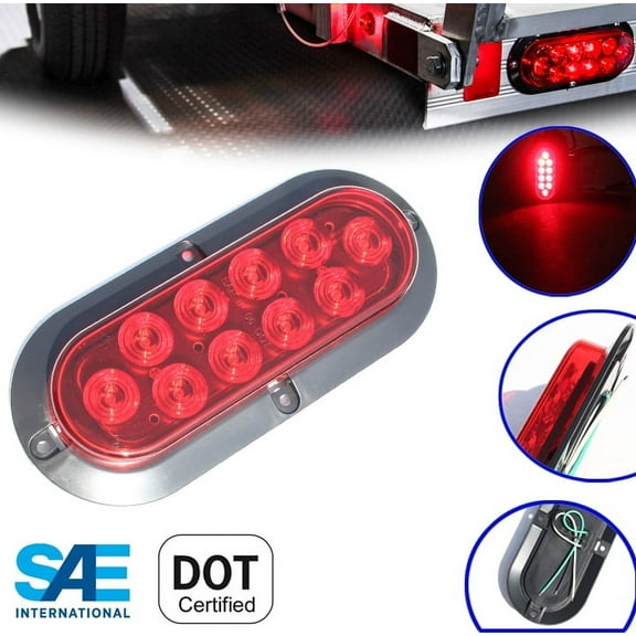 LED 6" Surface Mount Oval Red Brake Stop Turn Tail Marker Signal Light for Truck Trailer Tractor DOT SAE Approved