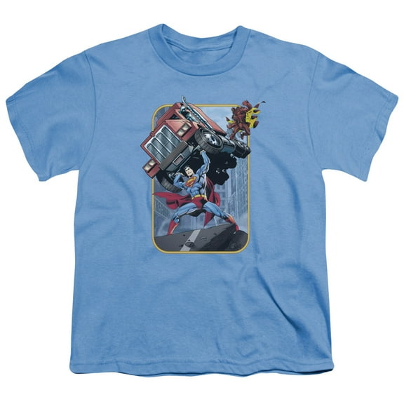 Trevco Sportswear SM1411-YT-3 Superman Pick Up My Truck Youth Short Sleeve T-Shirt, Carolina Blue - Large