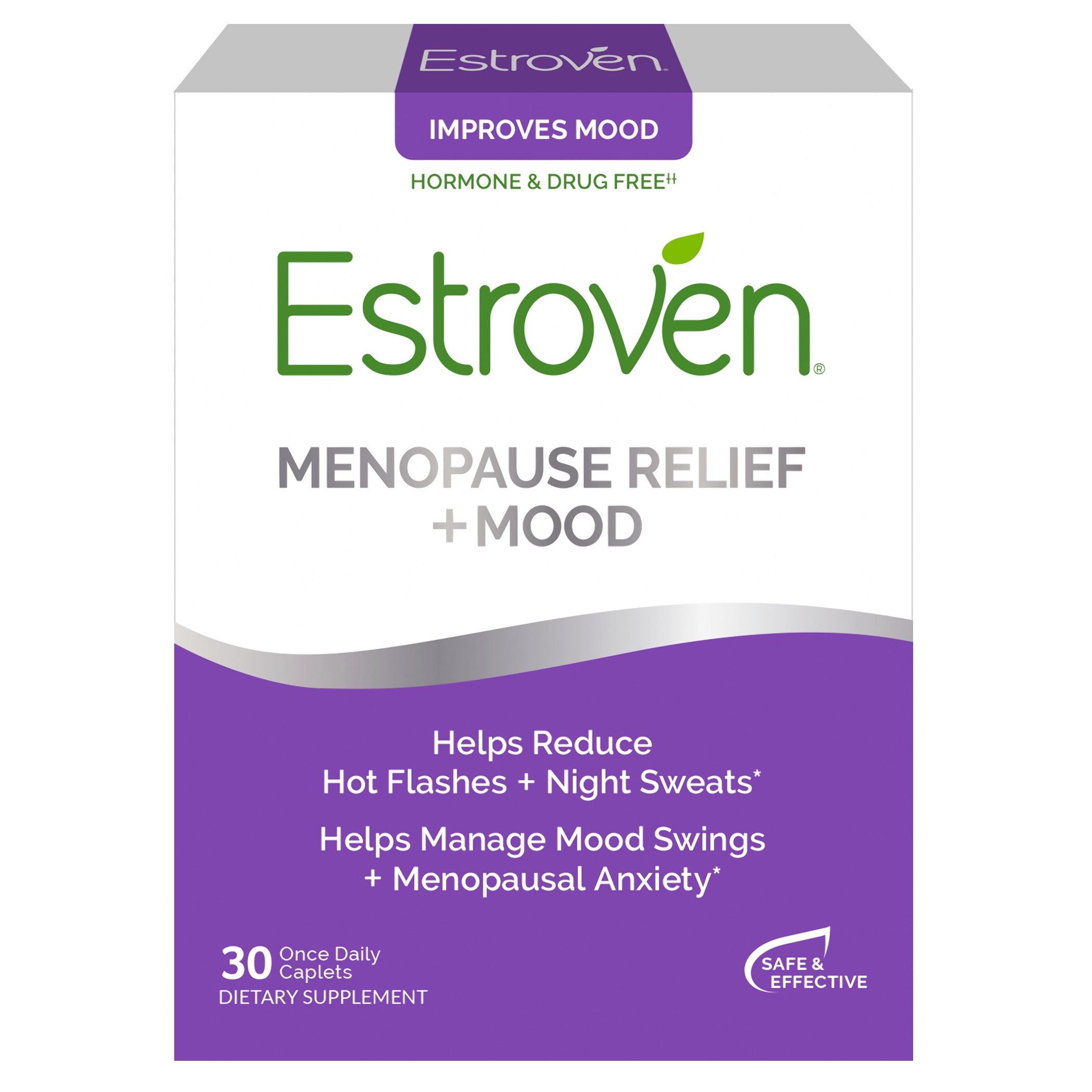 Estroven Menopause Relief + Mood, Helps Reduce Hot Flashes, 30 ct