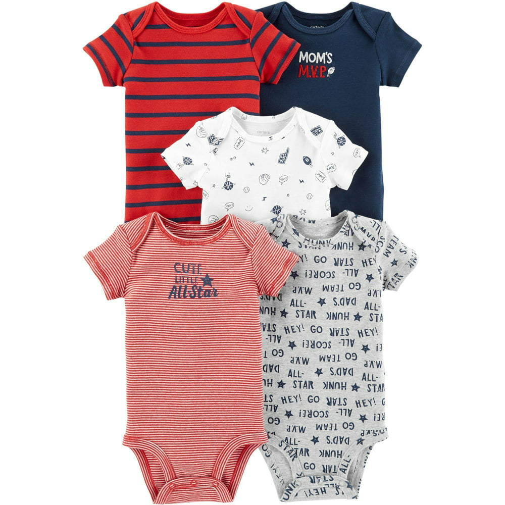 Carter's Carters Baby Boys 5pk. Cute Little AllStar Bodysuits 3 Month Red/white/blue