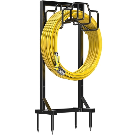 Garden Hose Reel Holder – Detachable Heavy Duty Metal Water Hose Hanger Stand, Free-Standing Organizer, Black