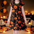 thumbnail image 2 of Likimi Toddler Girls Hallowmas Dress Crew Neck Flutter Sleeve Halloween Pumpkin Print For Party Comfortable Sleep Dresses Size 3-4 Years, 2 of 4