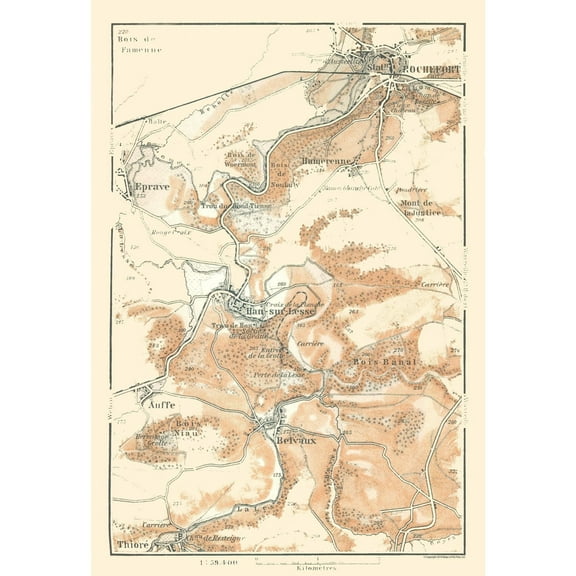 Historic Map - Rochefort Belvaux Belgium - Baedeker 1910 - 23 x 33.59 - Vintage Wall Art