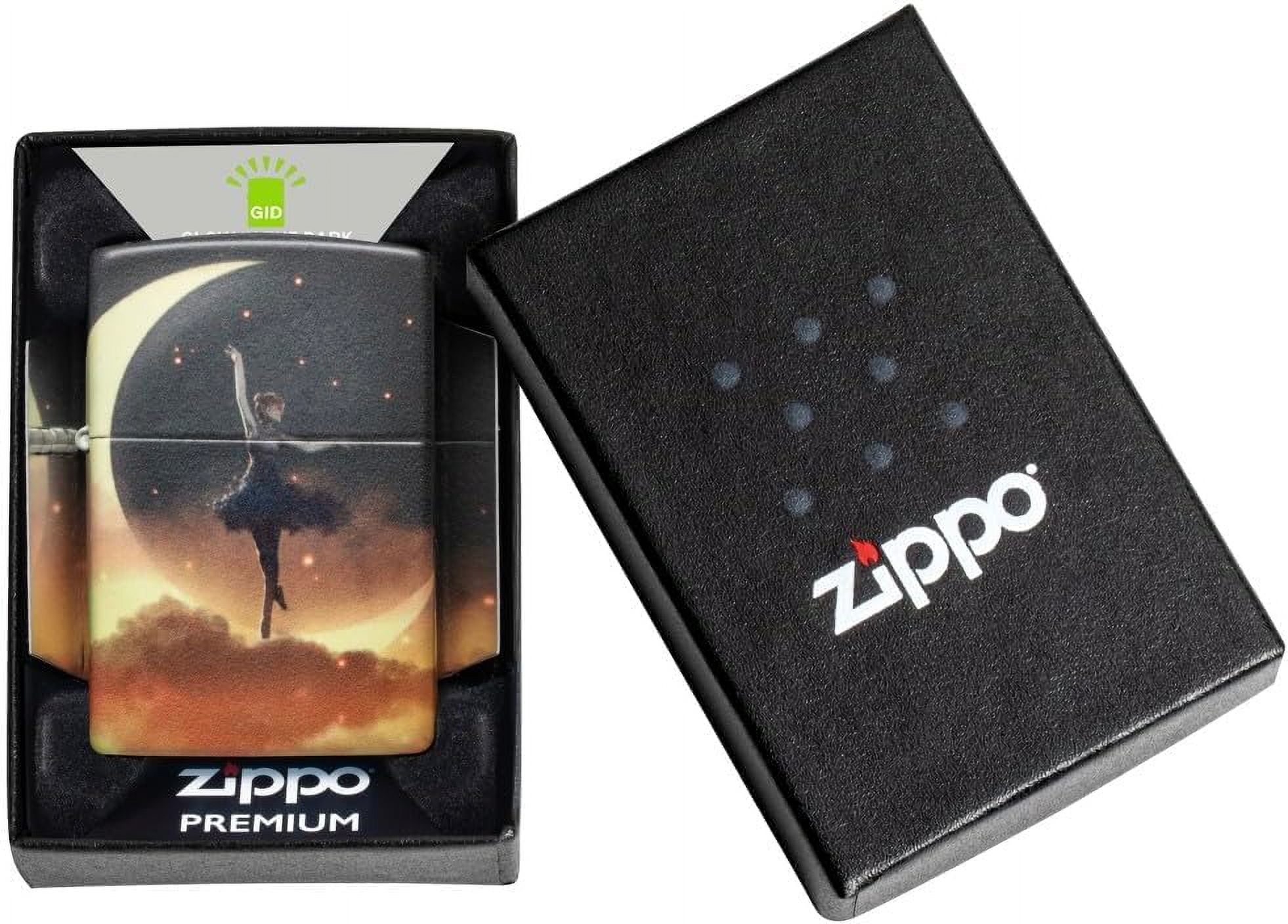 Zippo Lighter - Personalized Custom Message Engraved on Backside for Ballerina with Moon 540 Color Glow-in-The Dark Green Windproof Pocket Lighter 48781