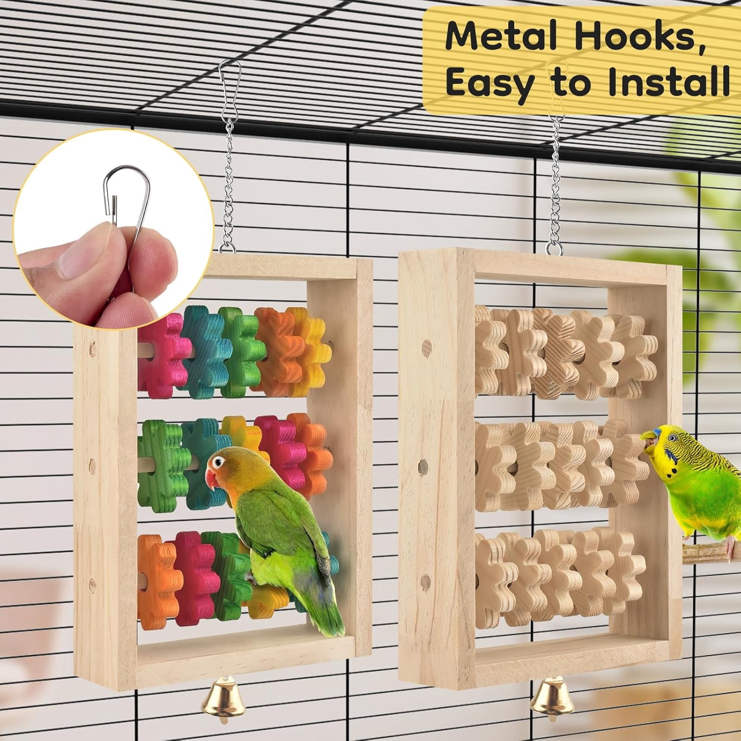 Bird Toys, Hanging Parrot Chew Toy, Natural Wooden Chewing Puzzle Training Blocks for Parrots