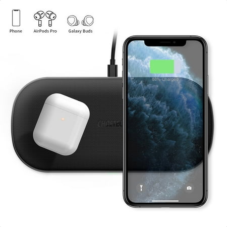 CHOETECH Dual Fast Wireless Charger Pad for iPhone 14/13/12/SE/11/XS, Galaxy S21/S20/S10/Note 10, AirPods Pro/2 (Adapter Not Included)