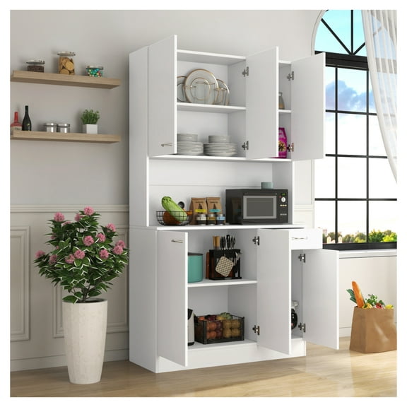 70.87" Tall Wardrobe& Kitchen Cabinet, with 6-Doors, 1-Open Shelves and 1-Drawer for bedroom,White