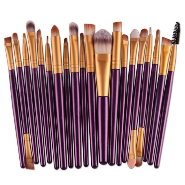 Graflsoa MAANGE 20-Piece Makeup Brush Set with Purple Handle & Gold Ferrule, Soft Fiber Bristles for All Skin Types, Travel-Friendly Beauty Tools