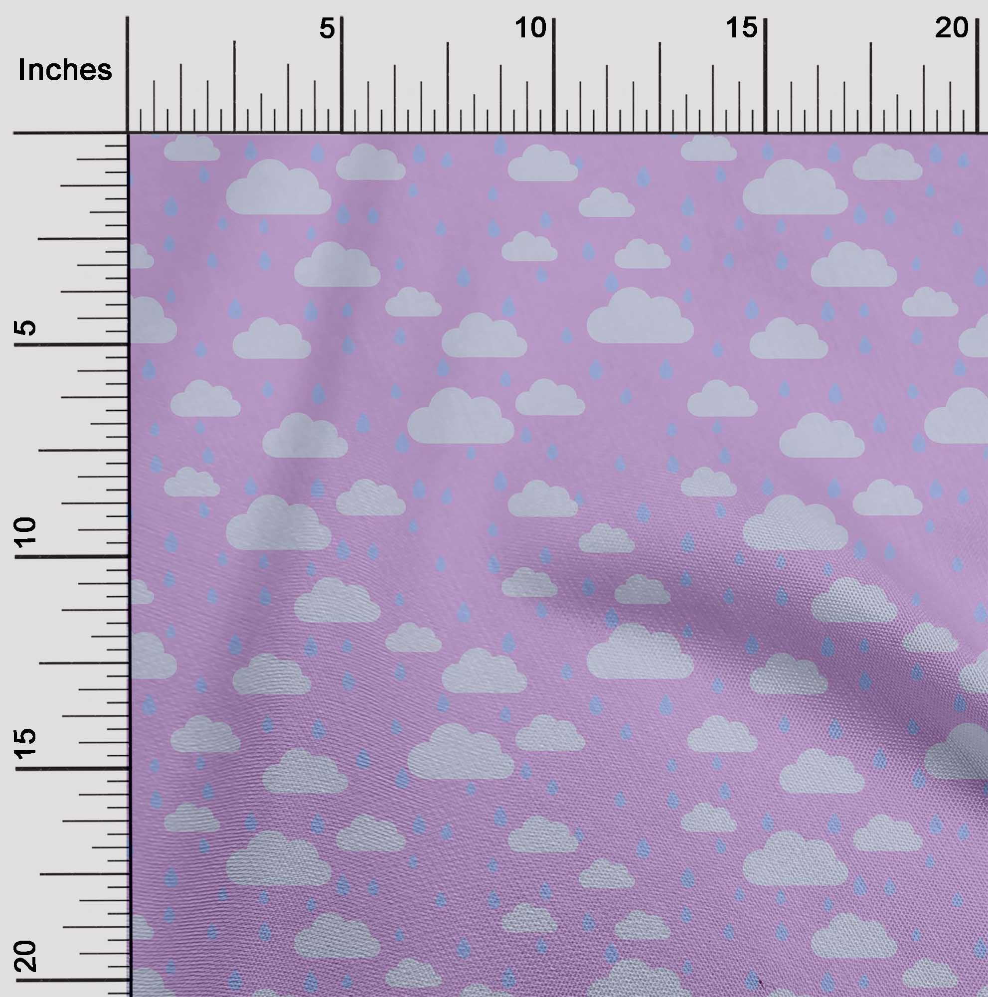 oneOone Cotton Poplin Fabric Raindrop & Clouds Nature Print Fabric BTY 42 Inch Wide