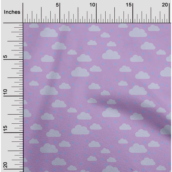 oneOone Cotton Flex Fabric Raindrop & Clouds Nature Printed Fabric 1 Yard 40 Inch Wide