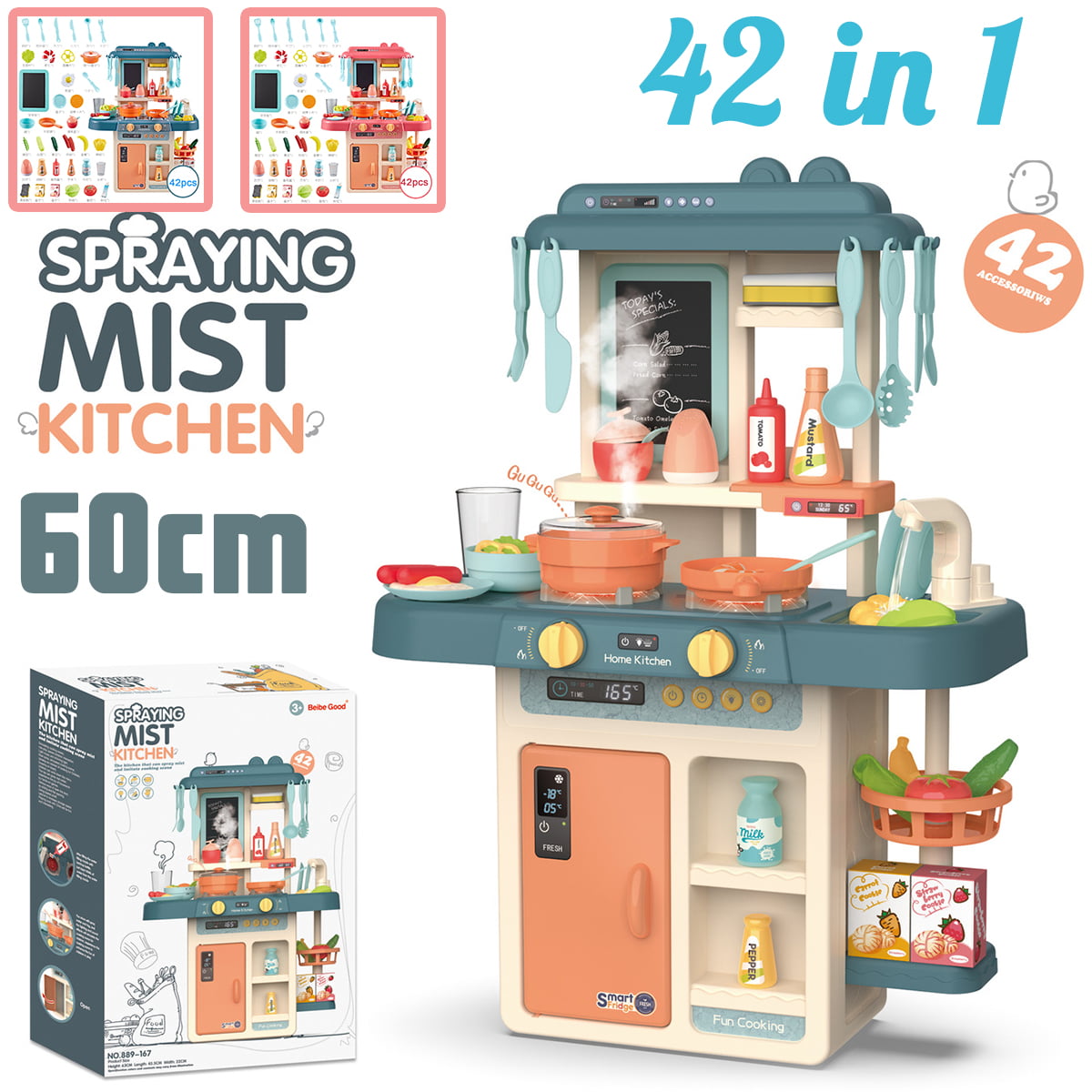 US 42PCS Kitchen Playset Pretend Play Toy Cooking Set With Light Sound 