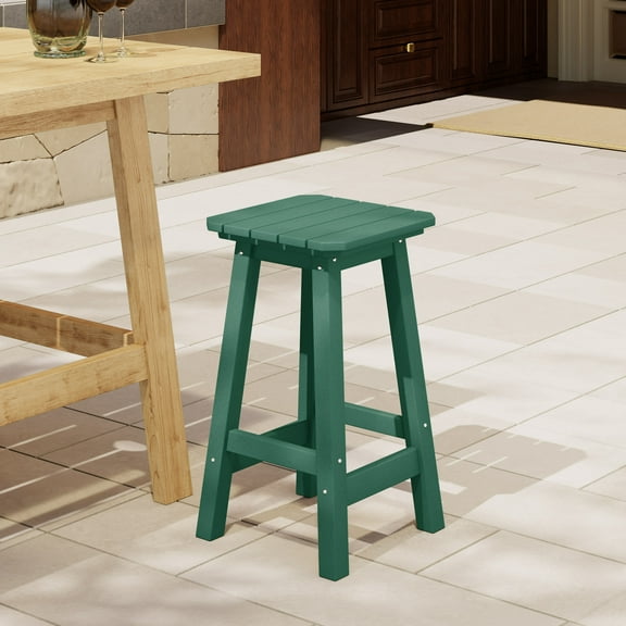 Costaelm Paradise 24" Outdoor Patio HDPE Square Counter High Backless Bar Stool, Dark Green