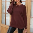 thumbnail image 3 of Jjayotai Women's Solid Knit Sweaters, 2024 Winter Crew Neck Drop Shoulder Long Sleeve Sweater, Oversized Casual Pullover Tops Brown L, 3 of 5