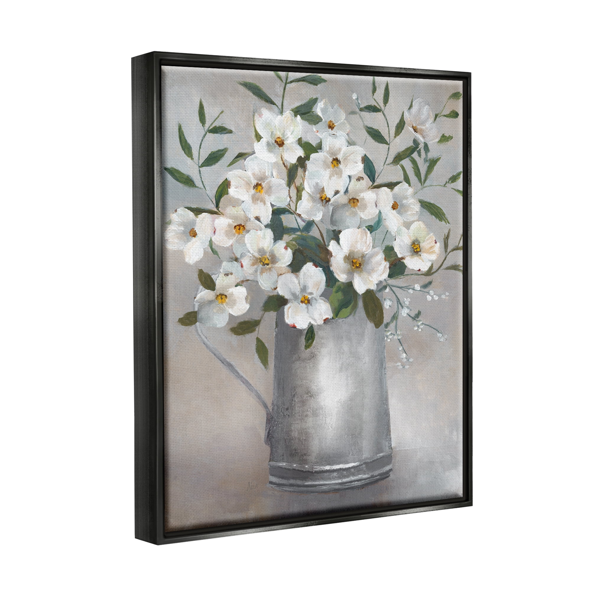 Stupell Industries Dogwood Flower Bouquet Country Can Botanical & Floral Painting Black Floater Framed Art Print Wall Art