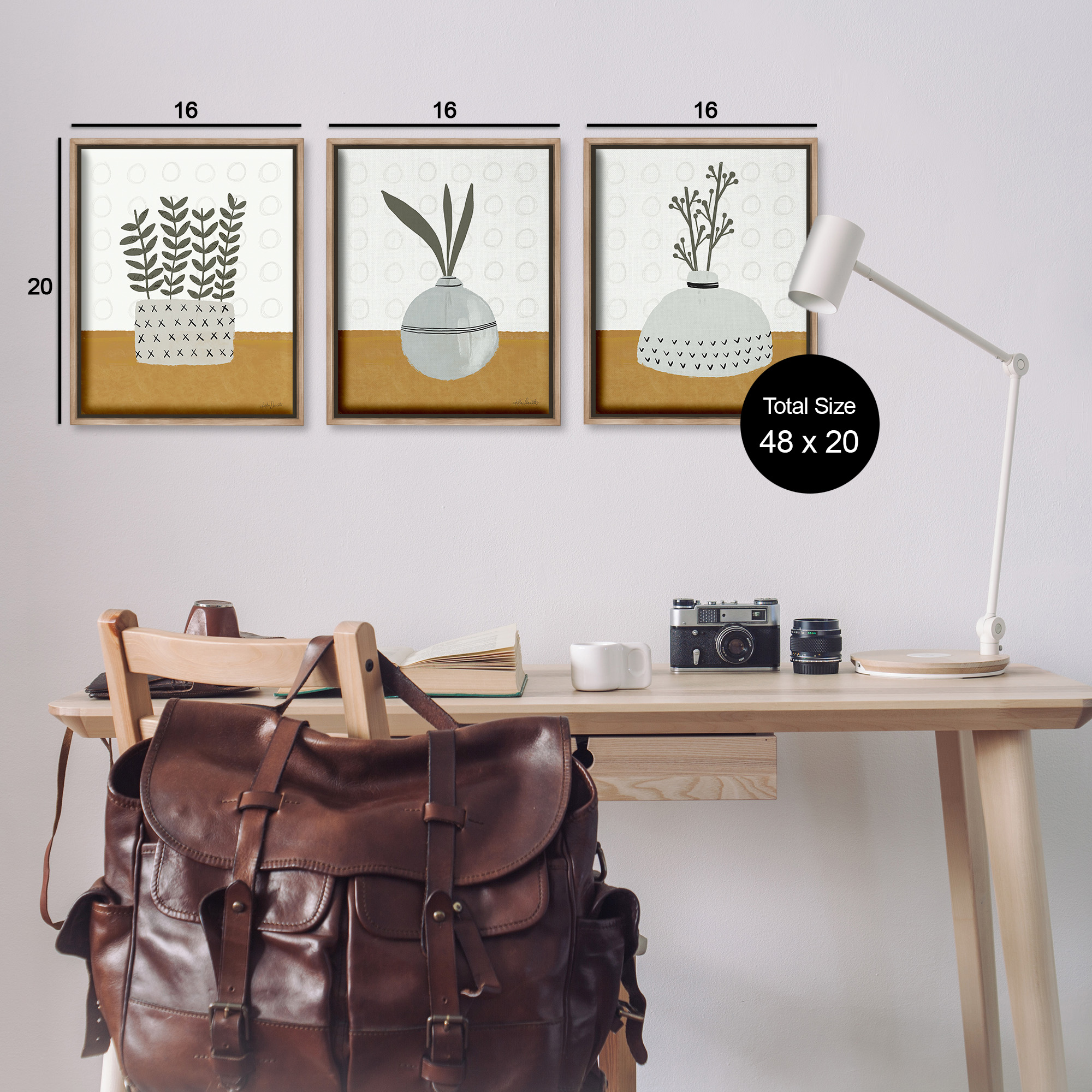 Stupell Industries Contemporary Plant Vases Botanical & Floral Painting Brown Floater Framed Canvas Art Print Wall Art, 17 x 21, Set of 3
