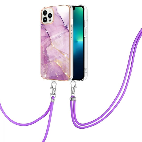 iPhone 12 Case, iPhone 12 Pro Case, Allytech Luxury Marble Serious TPU Rubber Ultra Slim Anti-scratch Shock-absorbing Protective Back Cover with Lanyard Case for Apple iPhone 12 Pro,Lightpurple