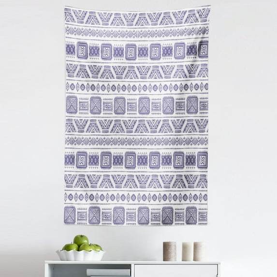Tribal Tapestry, Mexican Pattern with Geometric Forms Vintage Boho Art Design Print, Fabric Wall Hanging Decor for Bedroom Living Room Dorm, 5 Sizes, Mauve White, by Ambesonne