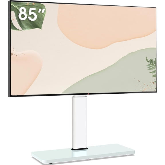 AOKCOS Tabletop TV Stand for 43–85 Inch TVs, White, Swivel & Tilt, Height Adjustable
