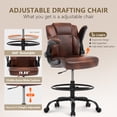 thumbnail image 3 of Wanbei Big & Tall Ergonomic High Back Leather Office Chair, Adjustable Height Flip-Up Armrest Executive Computer Chair for Standing & Counter Height Desk, Brown, 3 of 7