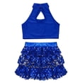 thumbnail image 4 of YONGHS Kids Girls Sequins Jazz Latin Ballet Dance Outfits Crop Top Vest with Skirted Shorts Set Royal Blue 6, 4 of 5