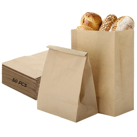 50 Pcs Large Paper Bags, 7.9 x 4.7 x 11.8 in Kraft Paper Bags, Food Grade Stand-Up Plain Storage Bag for Bakery Goods, Take Out, Retail Packaging, Party Favors