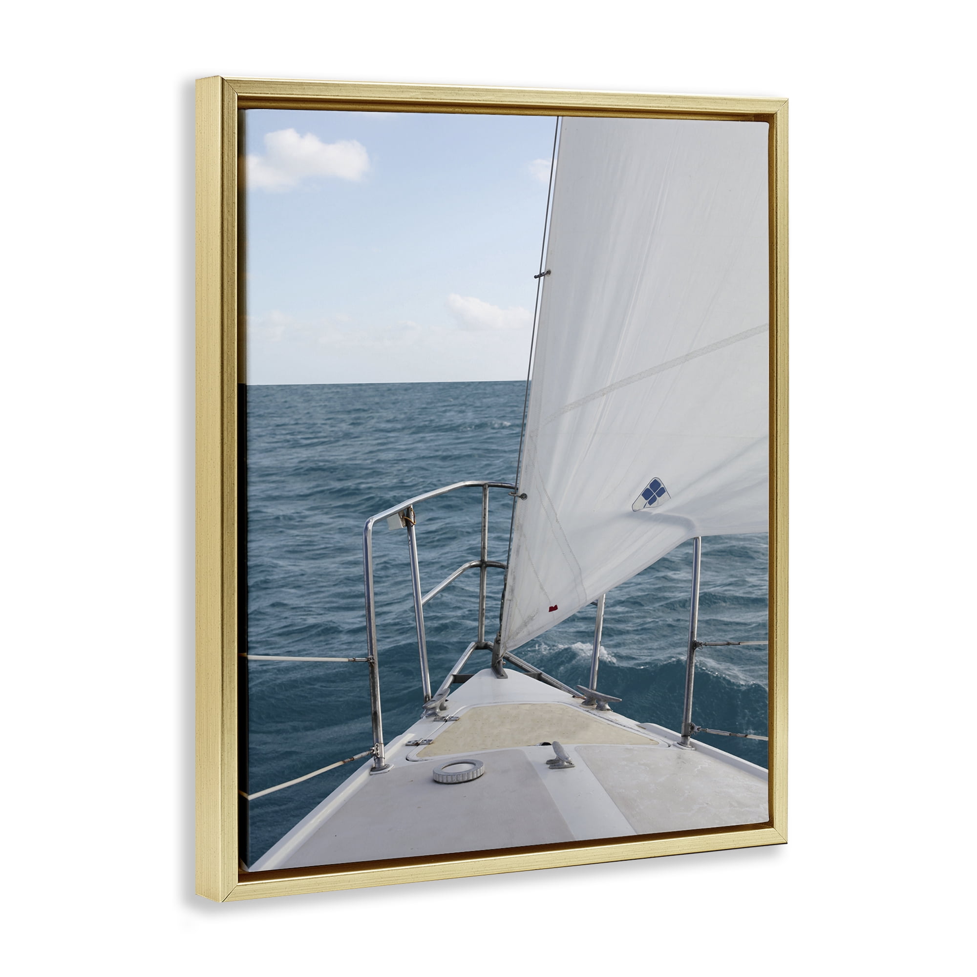 Stupell Industries Ship Bow View Nautical & Beach Photography Gold Floater Framed Canvas Art Print Wall Art, 25 x 31