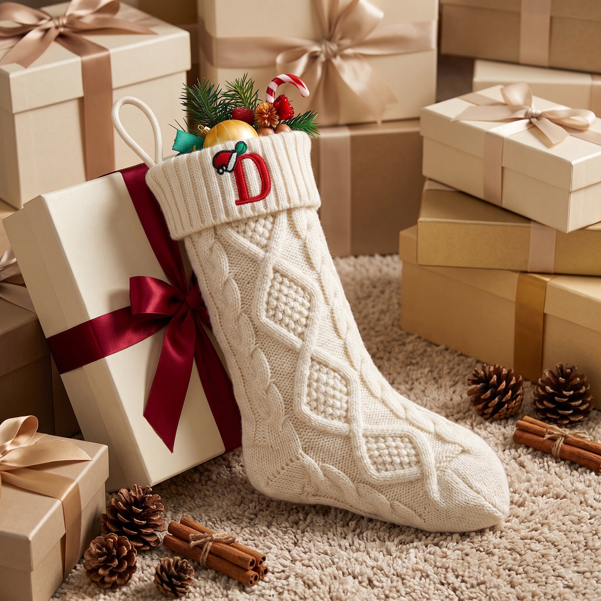 Unique Bargains Canine Bone Christmas Stocking Luxury Puppy Holiday Keepsake Sack Letter D 17"