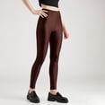 thumbnail image 4 of Hurxie Women's Shiny Satin Glossy High Waist Sport Fitness Training Yoga Pants Solid Tights Legging Brown,Free Size, 4 of 6