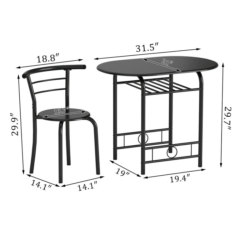 Furmax 3 Piece Wood and Metal Dining set, Small dining table for 2 ,for Living Room, Dining Room, Kitchen, Black Furmax 3 Piece Wood and Metal Dining set, Small dining table for 2 ,for Living Room, Dining Room, Kitchen, Black