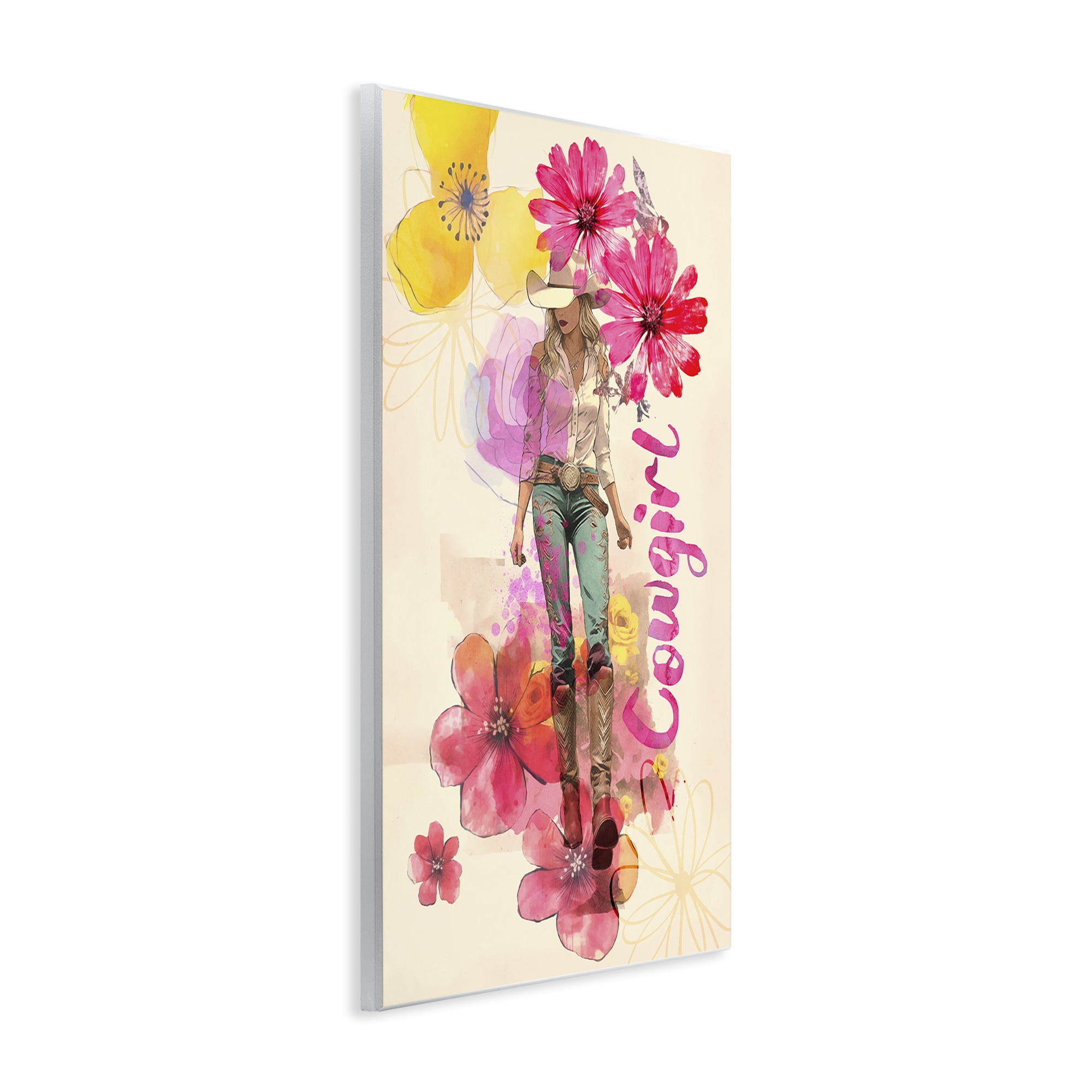 Stupell Industries Fancy Floral Cowgirl People Painting Unframed Art Print Wall Art, 13 x 19