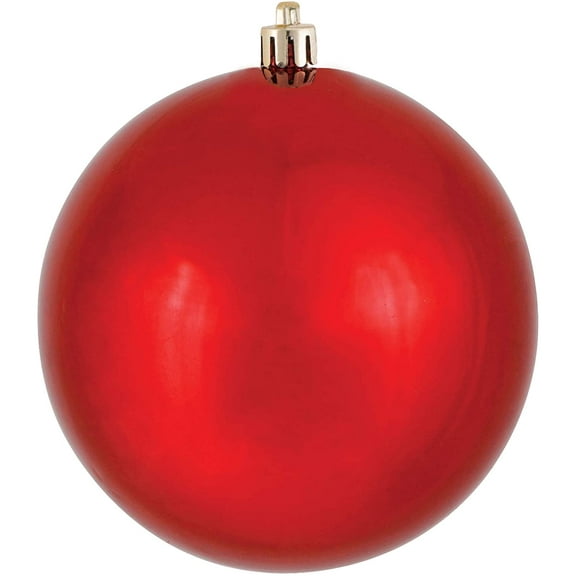 Vickerman Drilled UV Shiny Ball Ornaments, 6-Inch, Red, 4 per Pack (Set of 2 packs)