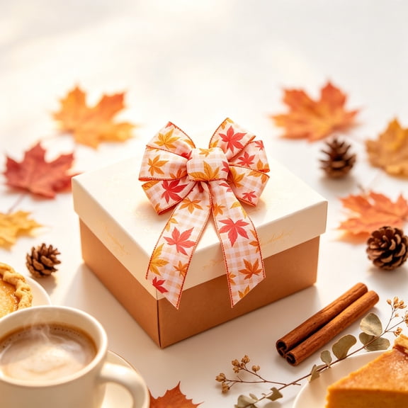 5PCS Fall Wreath Bows Thanksgiving Bows Pumpkin Stem Orange Buffalo Plaid Burlap Linen Bow for Wreath, Autumn Ribbon Bows for Thanksgiving Party Home Indoor Outdoor Decor