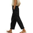 thumbnail image 4 of felwors Women's Linen Capri Pants with Drawstring Petite Summer Beachwear Lightweight Elastic Waist Pants Black, S, 4 of 8