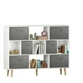 thumbnail image 3 of Imerelez 4-Tier Wooden Bookcase, 6 Non-woven Drawer & 6 Cube Storage Organizer Bookshelves, Bookcases with Solid Wood Legs, Free Standing Book Shelf for Home Office, Living Room, White, 3 of 6