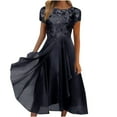 thumbnail image 1 of WTXUE Robe Grande Taille, Robe Longue Maxi à Encolure Ronde en Mousseline Patchwork à Imprimé de Paillettes pour Femme, Robe à Paillettes pour Femme, Noir 4TG, 1 of 6