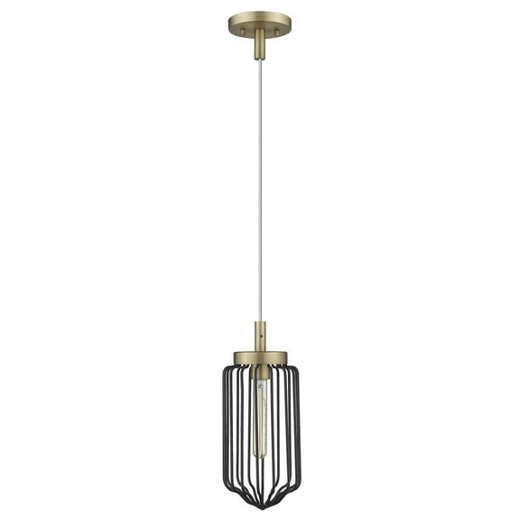 HomeRoots Gold and Black Metal Cage Pendant Hanging Light