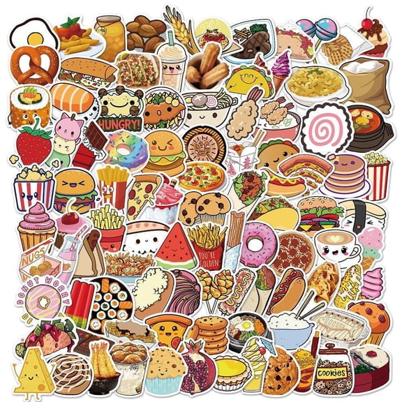 100 Food Stickers, Waterproof Vinyl Food Decals for Water Bottles, Laptops, Notebooks, Journals, Phone Cases, Foodie Gifts