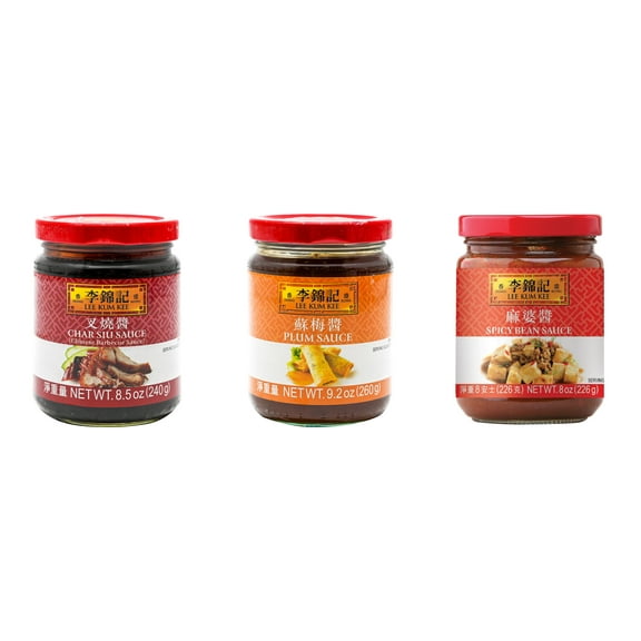 3 Pack Lee Kum Kee Cooking Sauce, 3 Flavors(Char Siu Sauce,Plum Sauce,Spicy Bean Sauce) Plus NineChef Brand Long Handle Coffee Spoon