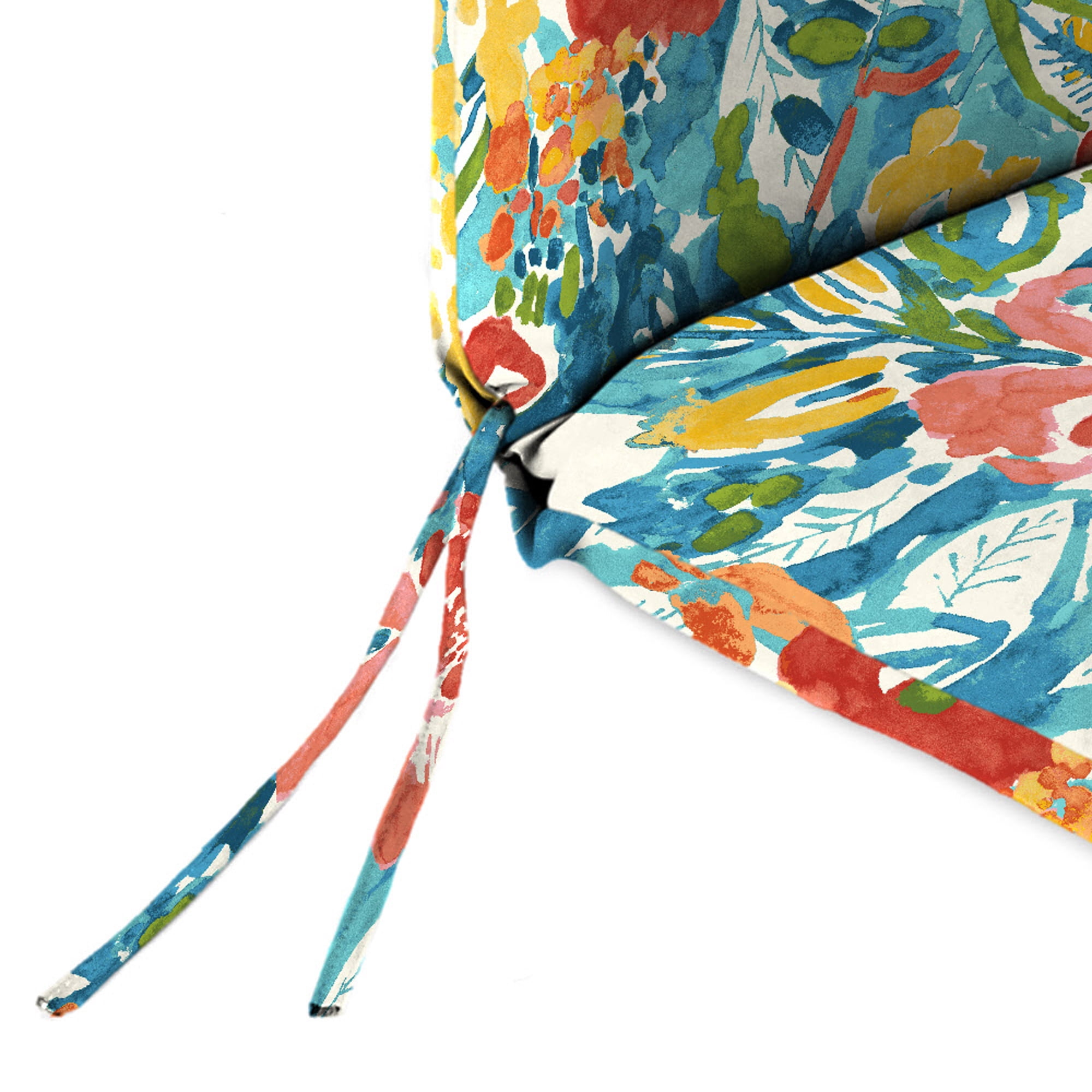 Jordan Manufacturing 44" x 22" Sun River Sky Multicolor Floral Rectangular Outdoor Chair Cushion with Ties and Hanger Loop