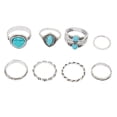 thumbnail image 2 of 8pcs Turquoise Knuckle Ring Set Women Girls, Retro Bohemian Stackable Finger Rings Jewelry Accessory With Delicate Inlaid Turquoise, Exquisite Craftsmanship, 2 of 8